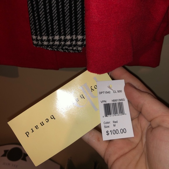 Red Peacoat with Black and White Scarf - Picture 3 of 4